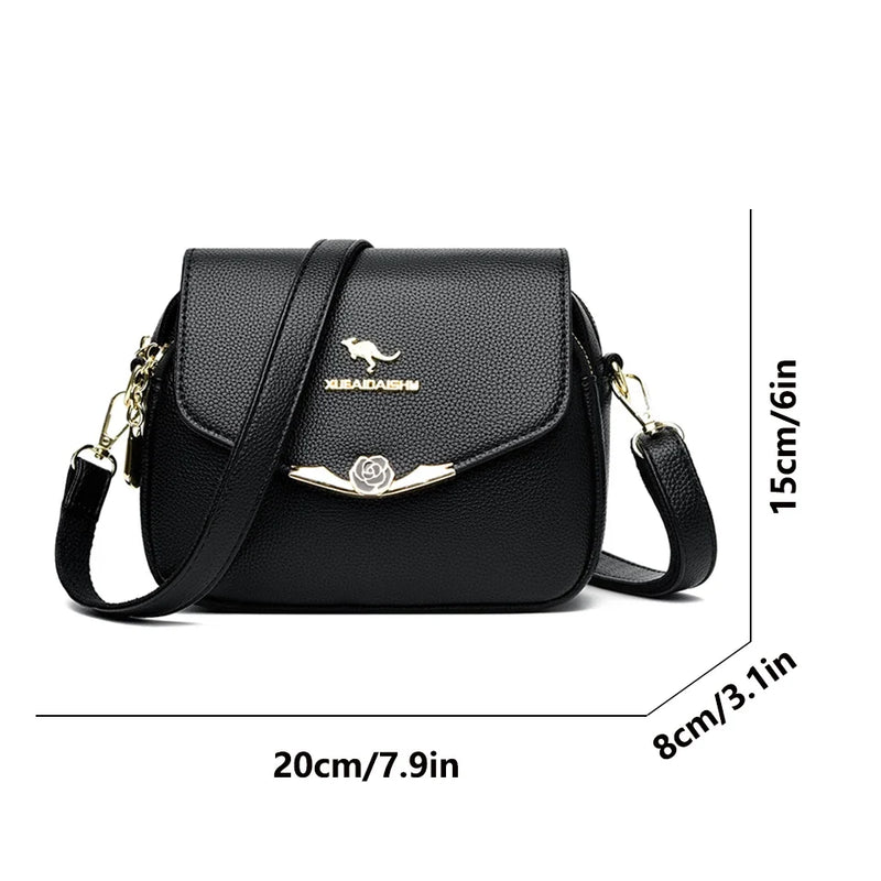 Bolsa de ombro elegante de couro macio para mulheres