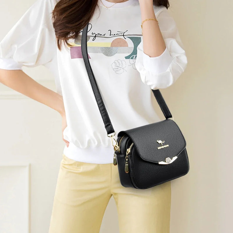 Bolsa de ombro elegante de couro macio para mulheres