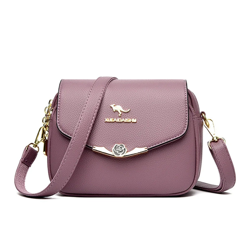 Bolsa de ombro elegante de couro macio para mulheres