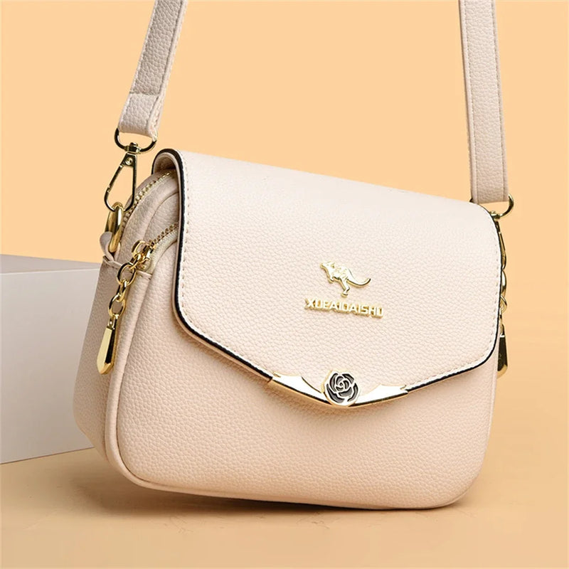 Bolsa de ombro elegante de couro macio para mulheres