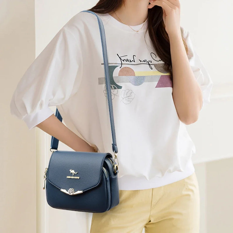 Bolsa de ombro elegante de couro macio para mulheres