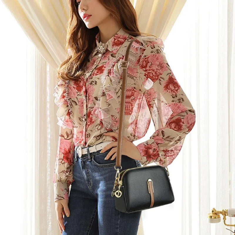 Bolsa de ombro femininas de couro macio