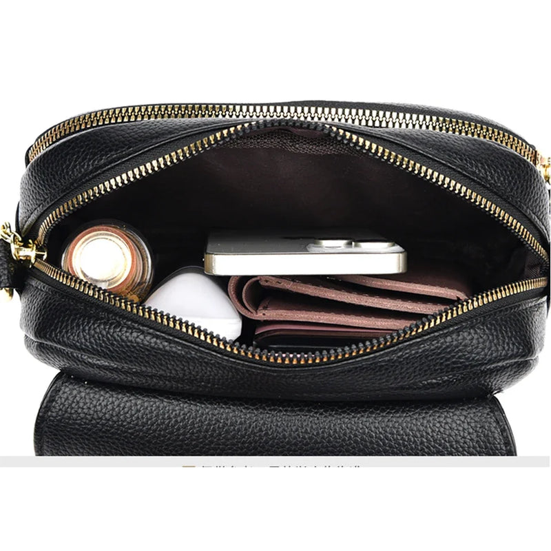 Bolsa de ombro elegante de couro macio para mulheres