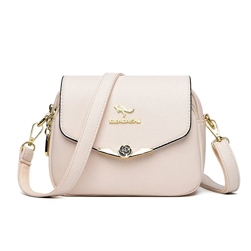 Bolsa de ombro elegante de couro macio para mulheres